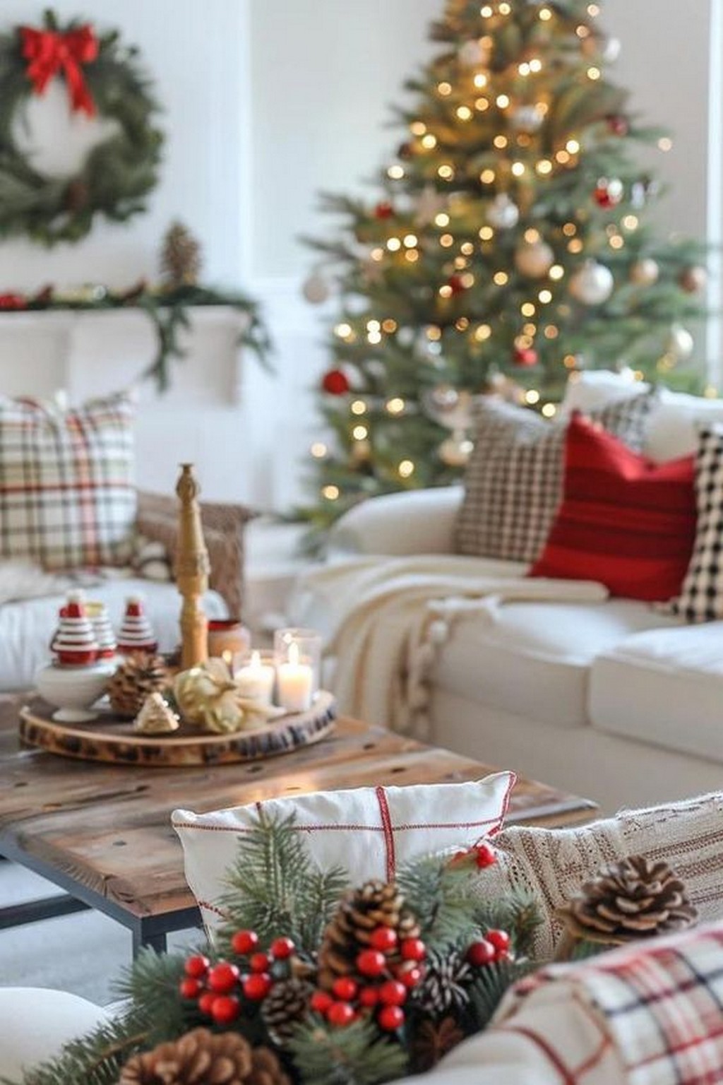 17 Updated Traditional Red And Green Christmas Living Room Ideas - Decomagz